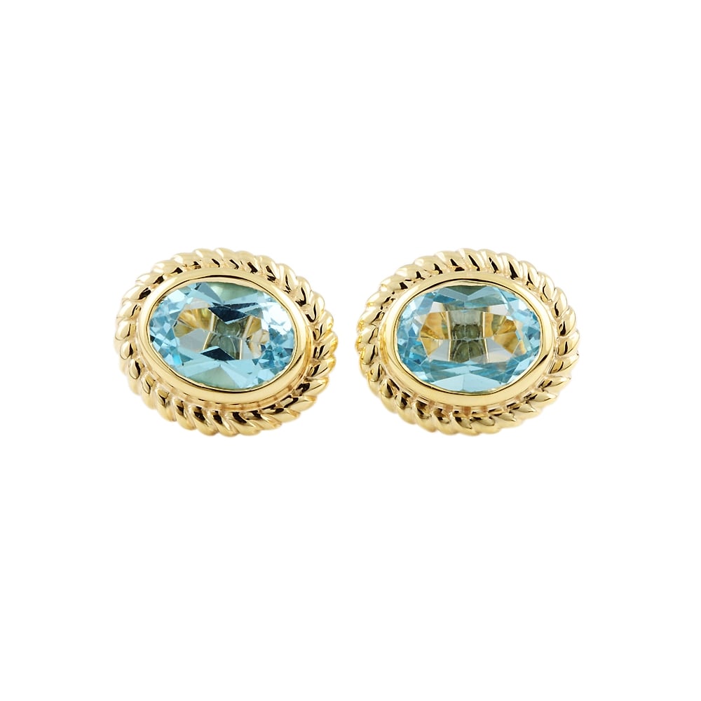 9ct Yellow Gold Blue Topaz Stud Earring