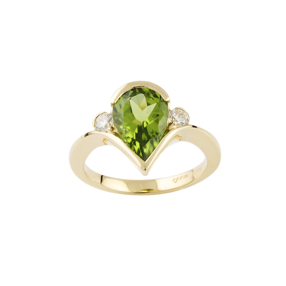 9ct Yellow Gold Peridot and Diamond Three Stone Ring AG