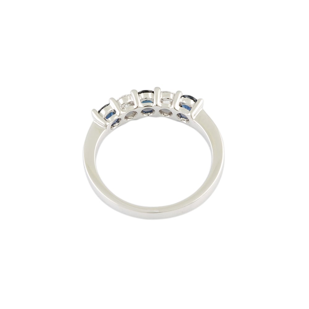 9ct White Gold Blue Sapphire and Diamond Five Stone Ring