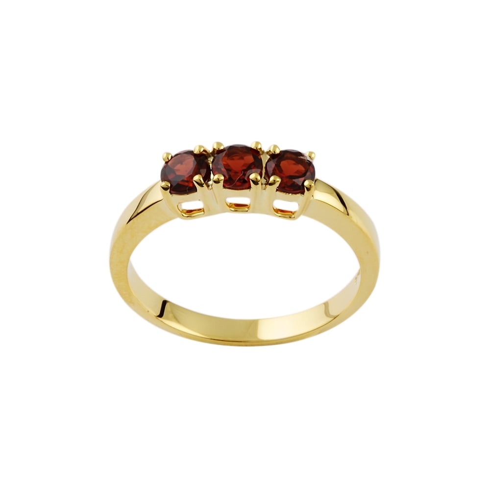 9ct Yellow Gold Garnet Three Stone Ring
