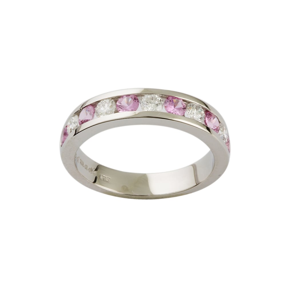 9ct White Gold Pink Sapphire and Diamond Half Eternity Ring