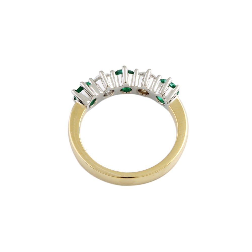 9ct Yellow and White Gold Emerald and Diamond Five Stone Ring