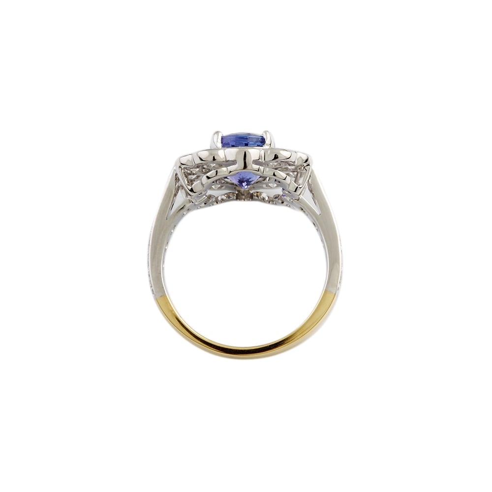 9ct Yellow and White Gold Tanzanite and Diamond Cluster Ring
