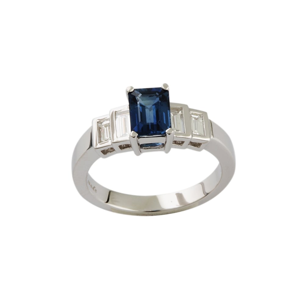 9ct White Gold Blue Sapphire 1.33ct and Diamond  0.41 Five Stone Ring