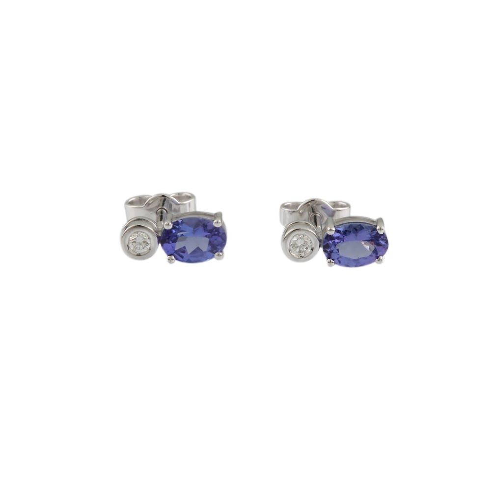 9ct White Gold Tanzanite and Diamond Stud Earring