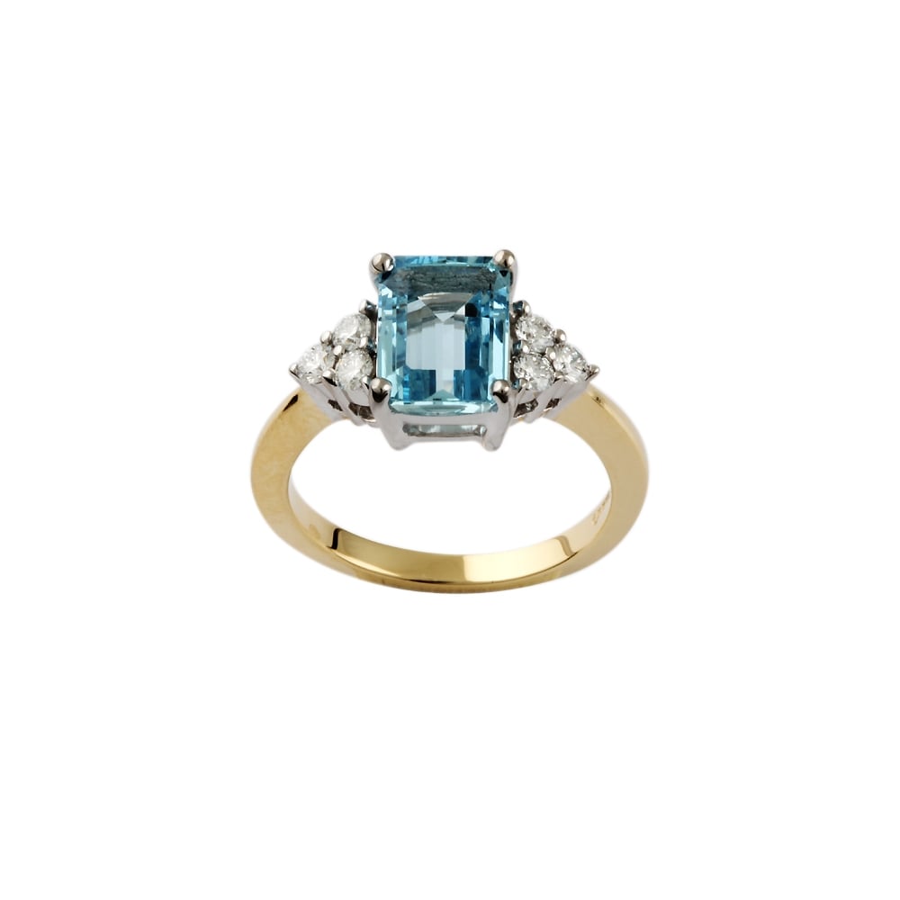 9ct Yellow and White Gold Aquamarine and Diamond Dress Ring