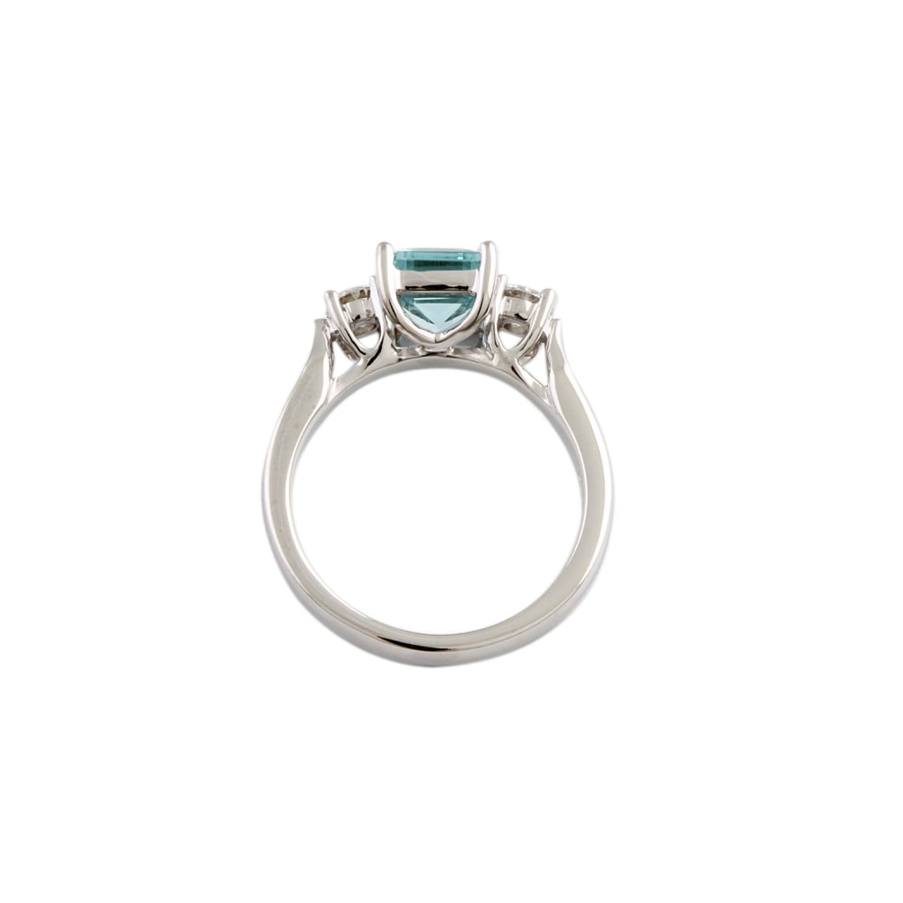 9ct White Gold Aquamarine and Diamond Three Stone Ring