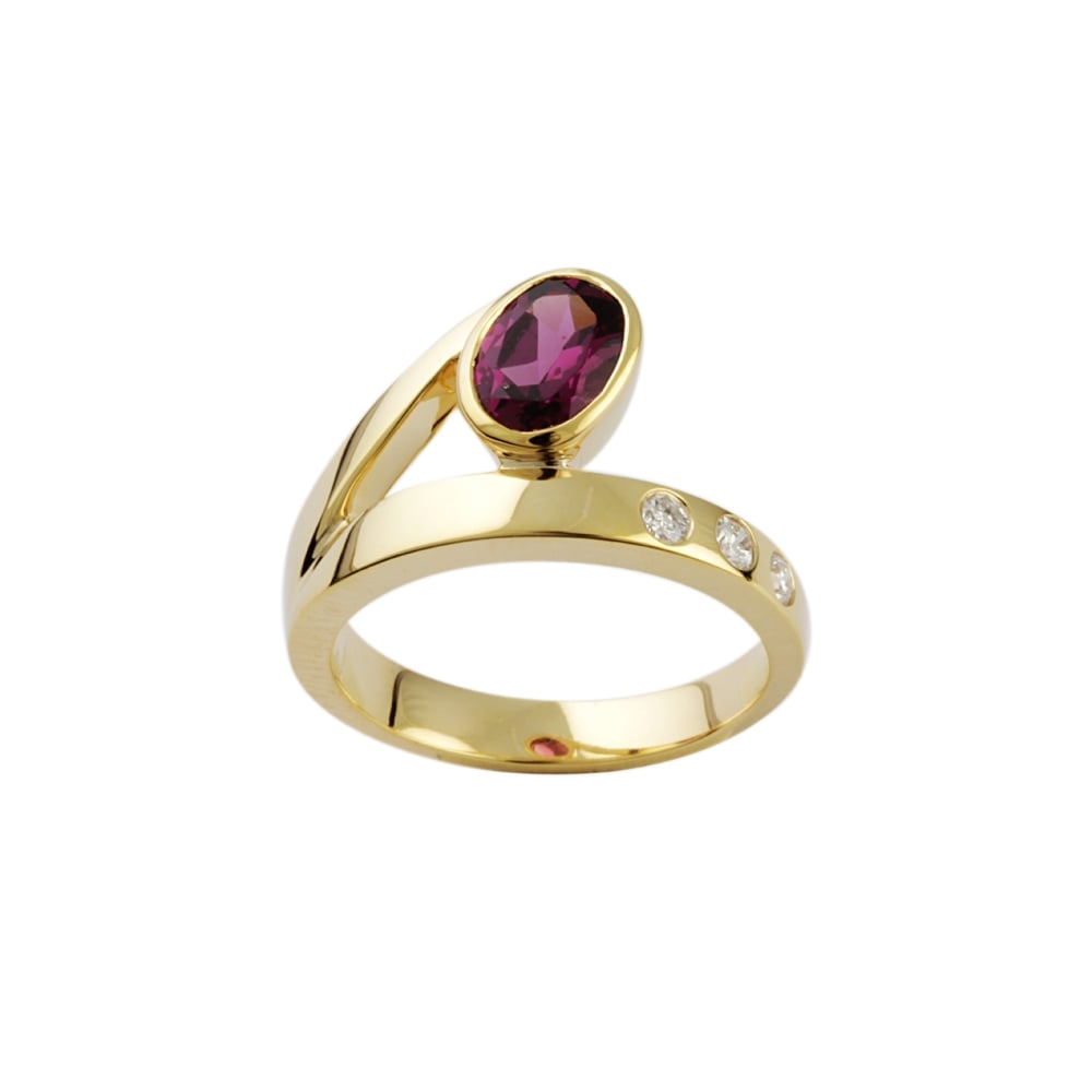 9ct Yellow Gold Rhodalite and Diamond Dress Ring