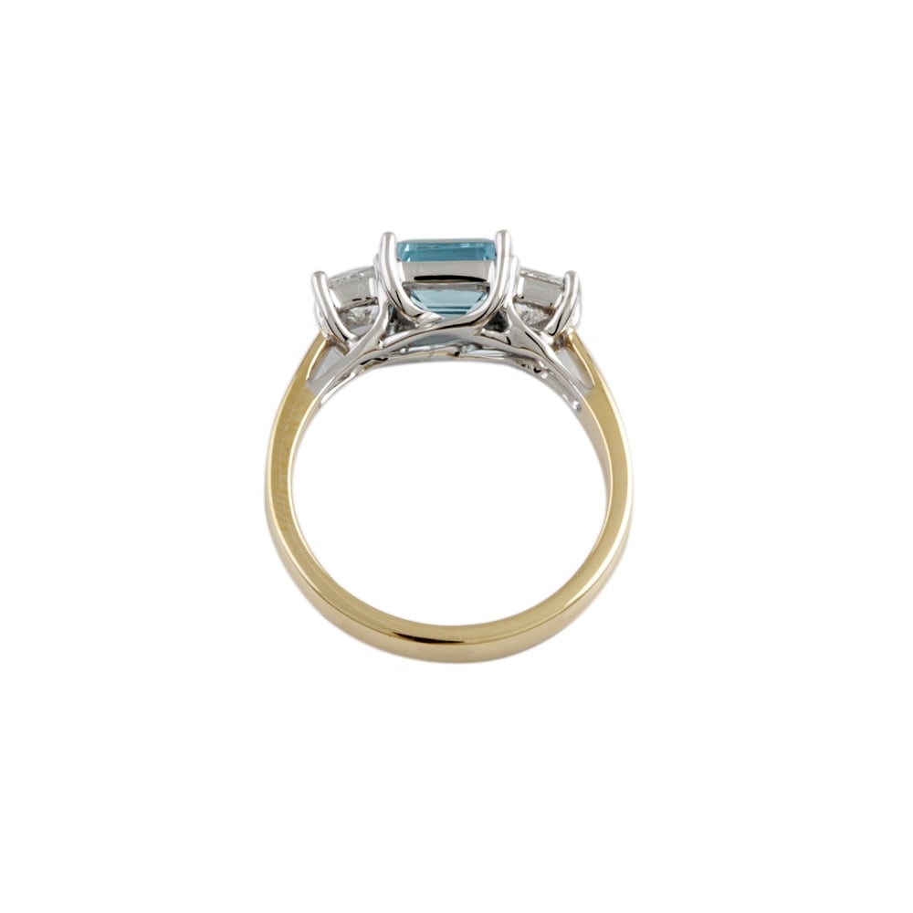 18ct Yellow and White Gold Aquamarine and Diamond Three Stone Ring