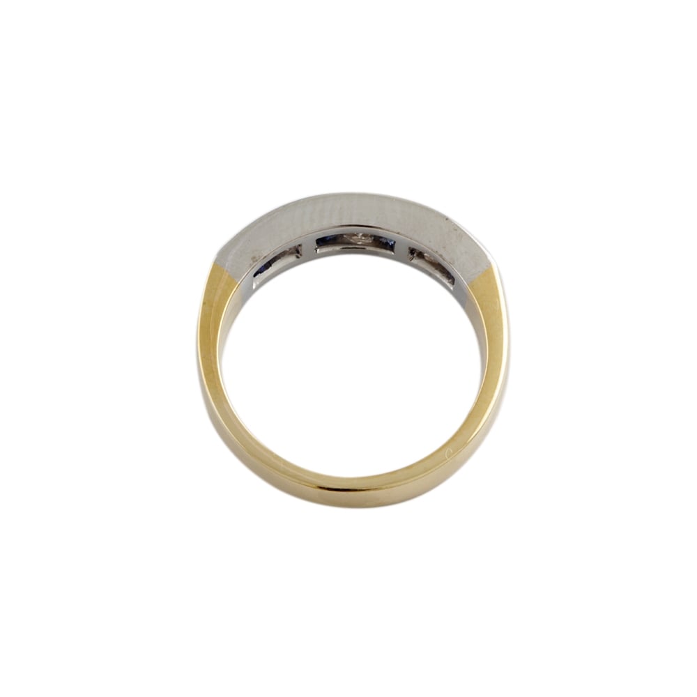 9ct Yellow and White Gold Blue Sapphire 0.68ct and Diamond Half Eternity Ring 0.50ct
