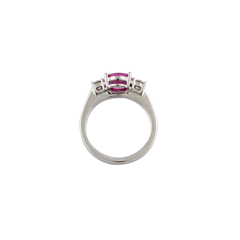 9ct White Gold Pink Sapphire and Diamond Three Stone Ring