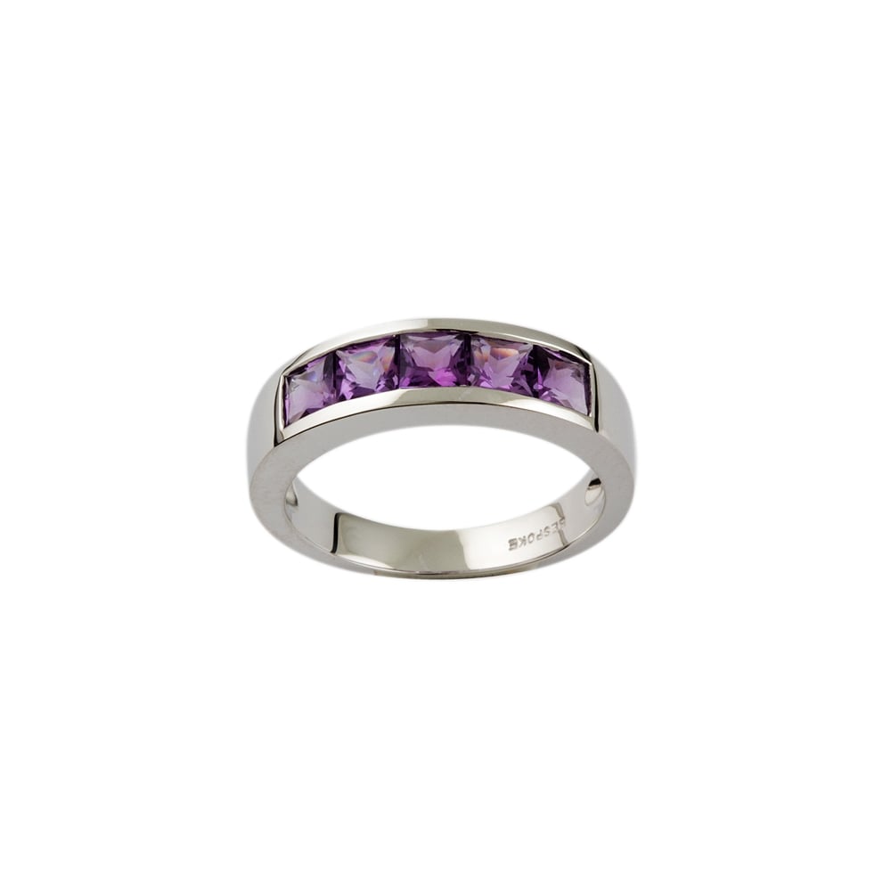 9ct White Gold Amethyst Five Stone Ring 1.20ct