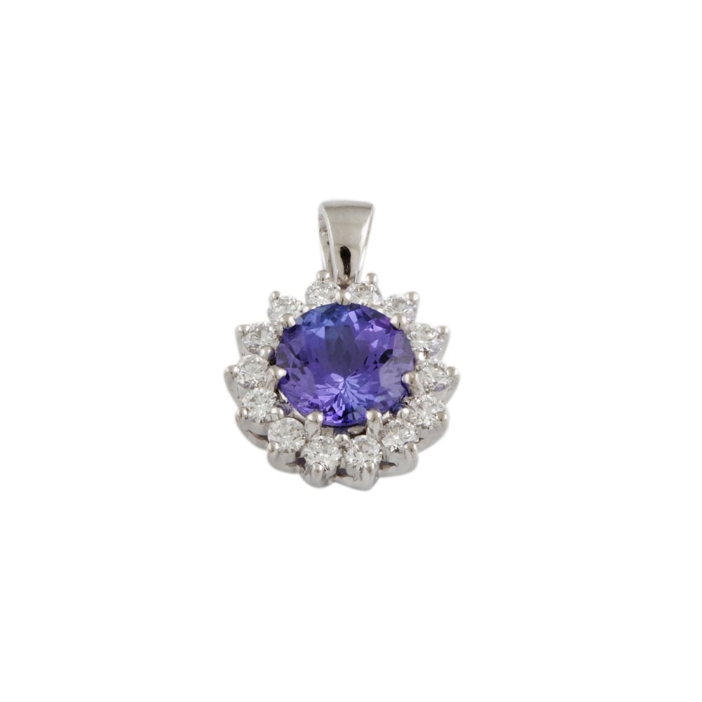 9ct White Gold Tanzanite 1.53ct  and Diamond Cluster Pendant 0.42ct