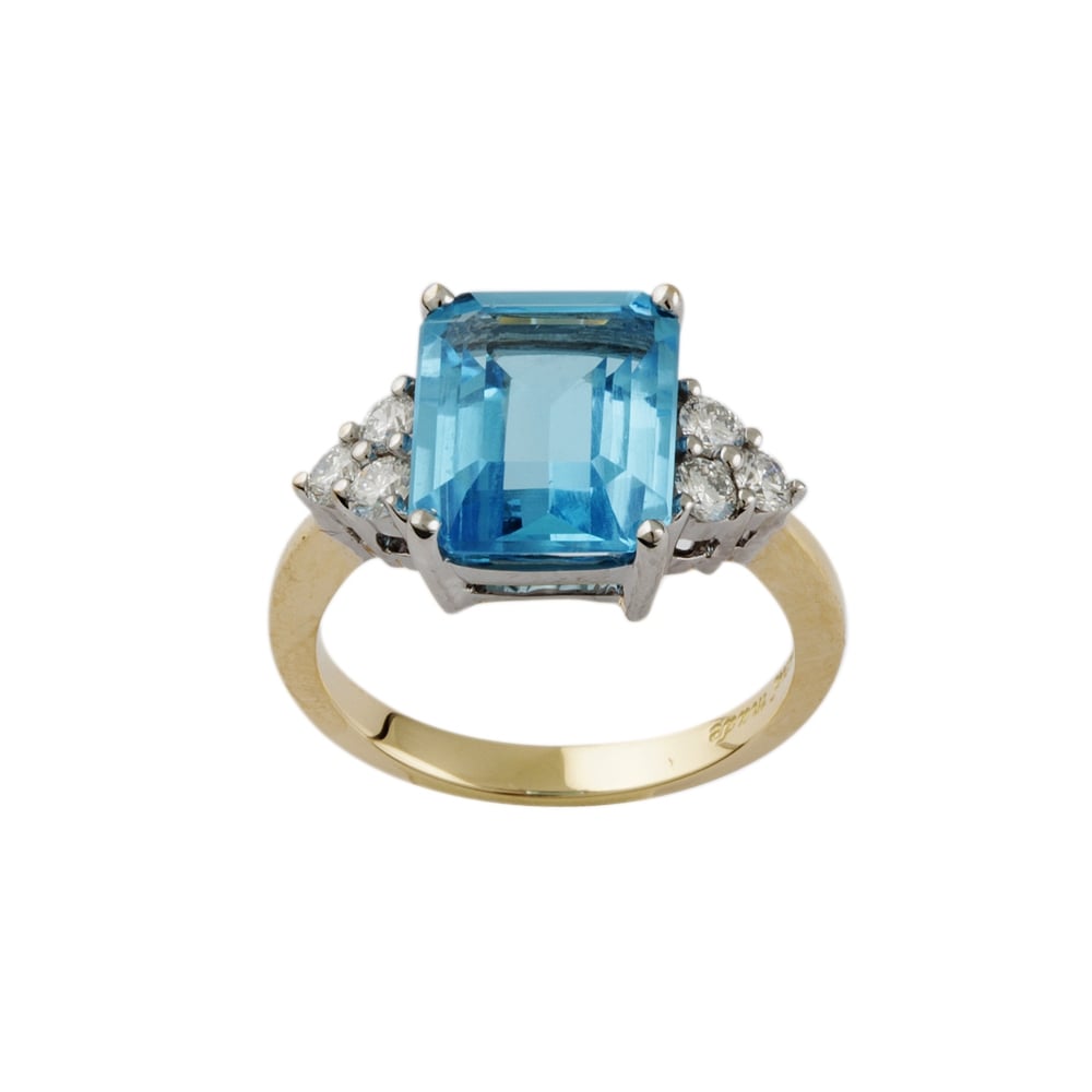 9ct Yellow and White Gold Blue Topaz 6.74ct and Diamond Dress Ring 0.48ct