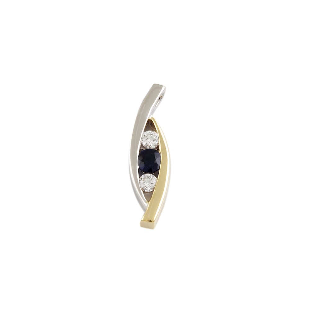 9ct Yellow and White Gold Blue Sapphire 0.35ct and Diamond Fancy Pendant 0.25ct