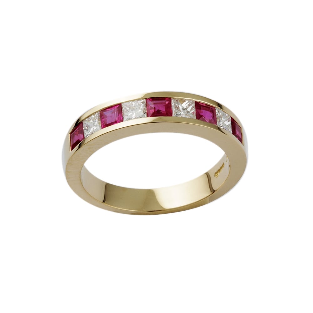 9ct Yellow Gold Ruby 1.10ct and Diamond Half Eternity Ring 0.75ct