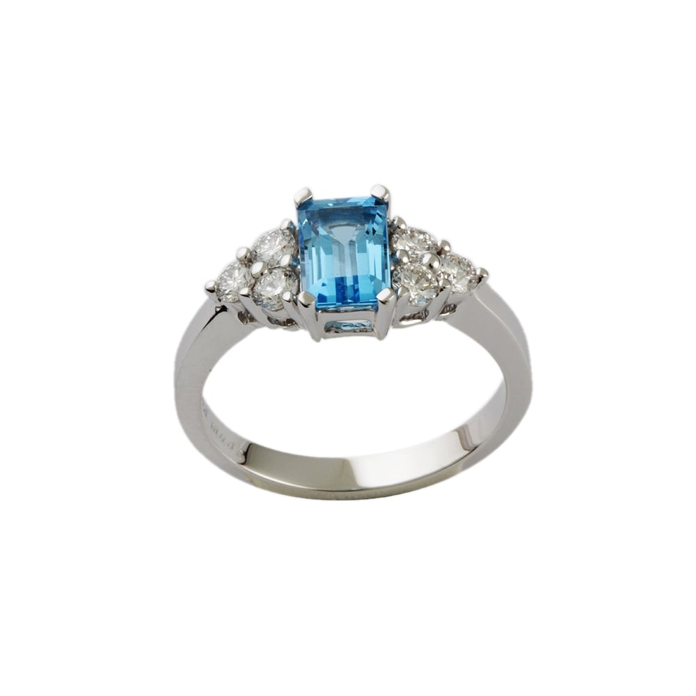 9ct White Gold Blue Topaz 1.39ct and Diamond 0.46ct Dress Ring
