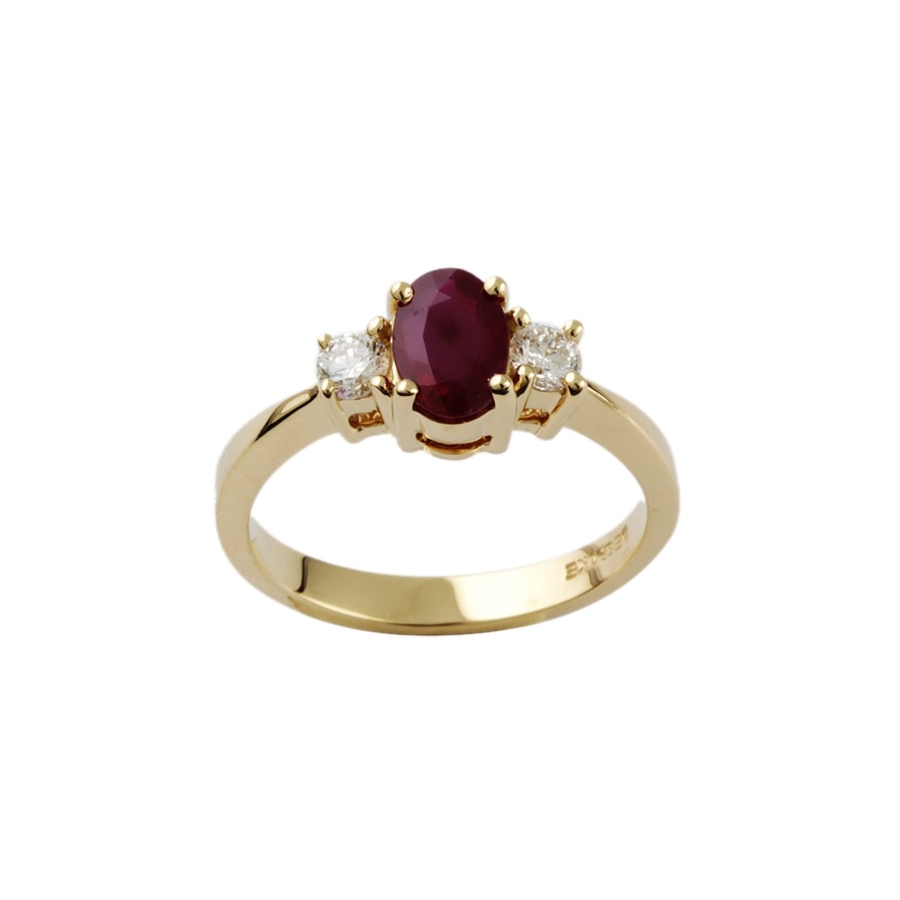 9ct Yellow Gold Ruby 0.84ct and Diamond 0.24ct Three Stone Ring