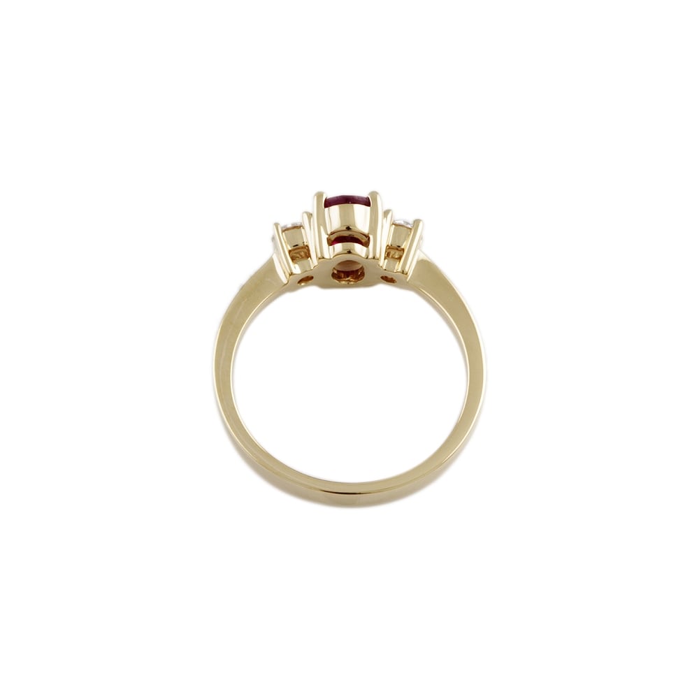 9ct Yellow Gold Ruby 0.84ct and Diamond 0.24ct Three Stone Ring
