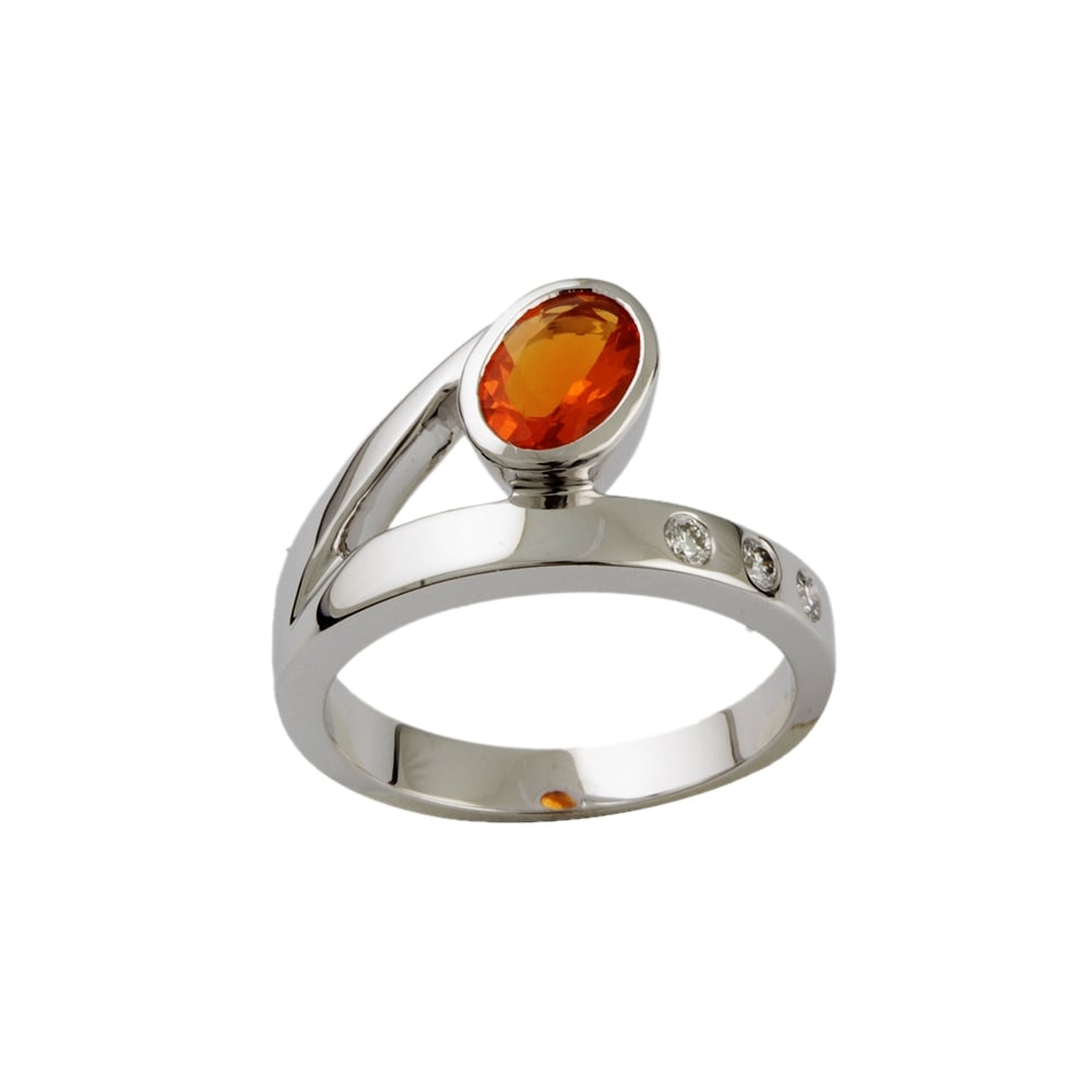 9ct White Gold Fire Opal 0.50ct and Diamond 0.09ct Dress Ring