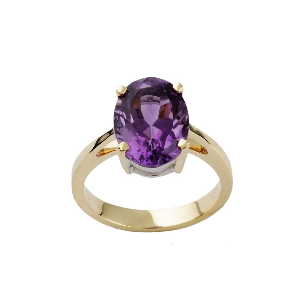 9ct Yellow and White Gold Amethyst Single Stone Ring