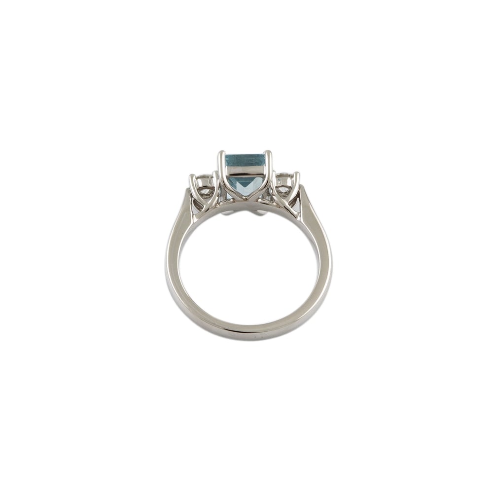 9ct White Gold Aquamarine 1.53ct and Diamond 0.36ct Three Stone Ring