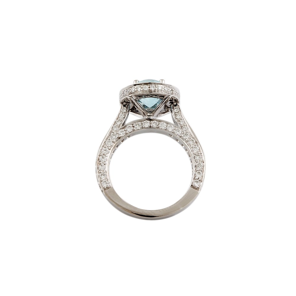 9ct White Gold Aquamarine 1.75ct and Diamond 1.21ct Cluster Ring