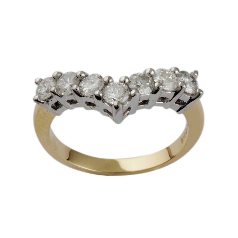 9ct Yellow and White Gold Diamond 0.95ct Seven Stone Wishbone Ring