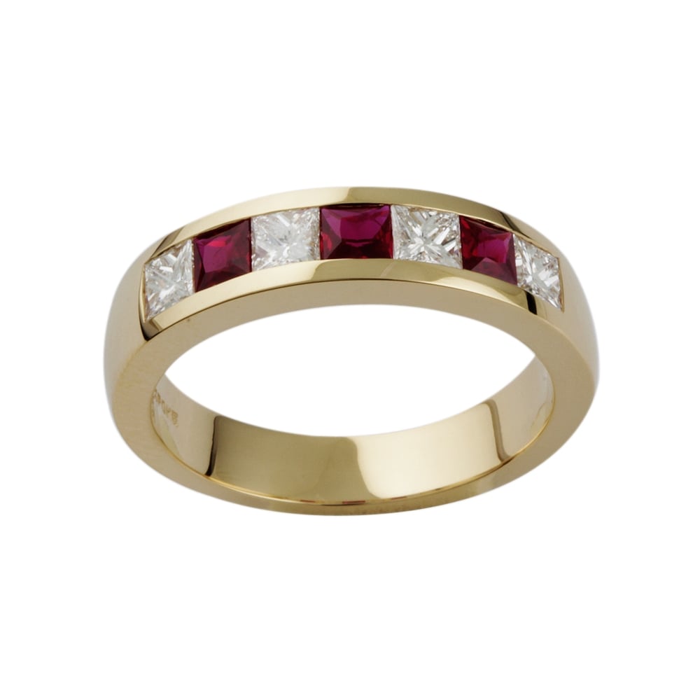 9ct Yellow Gold Ruby 0.50ct and Diamond 0.62ct Seven Stone Ring