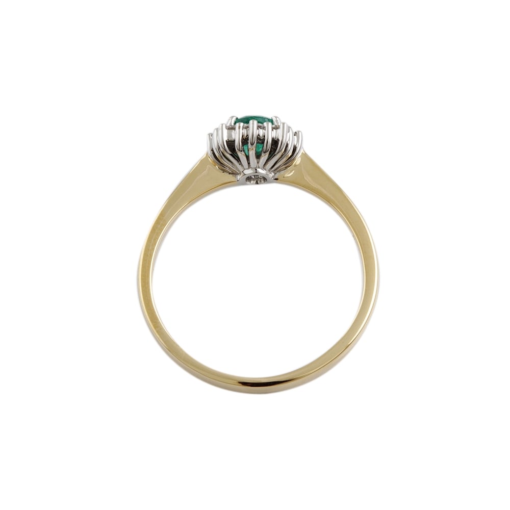 9ct Yellow and White Gold Emerald 0.51ct and Diamond 0.31ct Cluster Ring