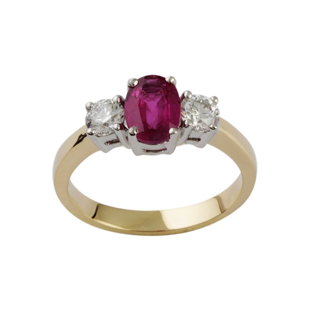 9ct Yellow and White Gold Ruby 1.16ct and Diamond 0.52ct Three Stone Ring