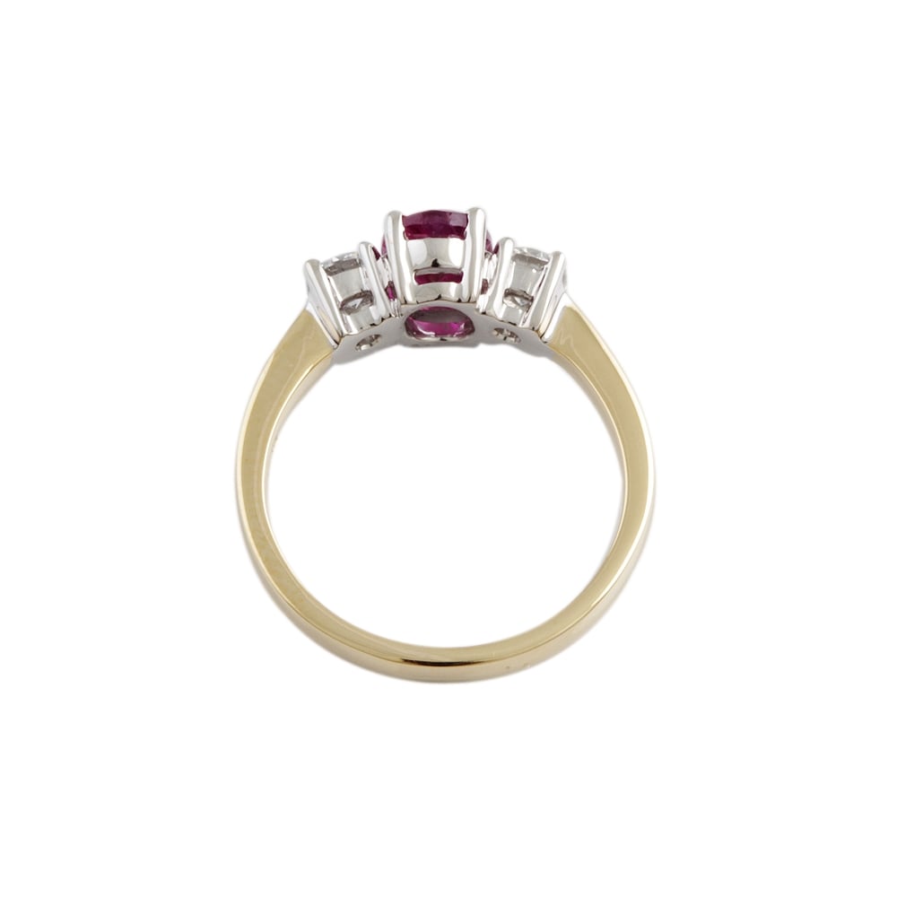 9ct Yellow and White Gold Ruby 1.16ct and Diamond 0.52ct Three Stone Ring