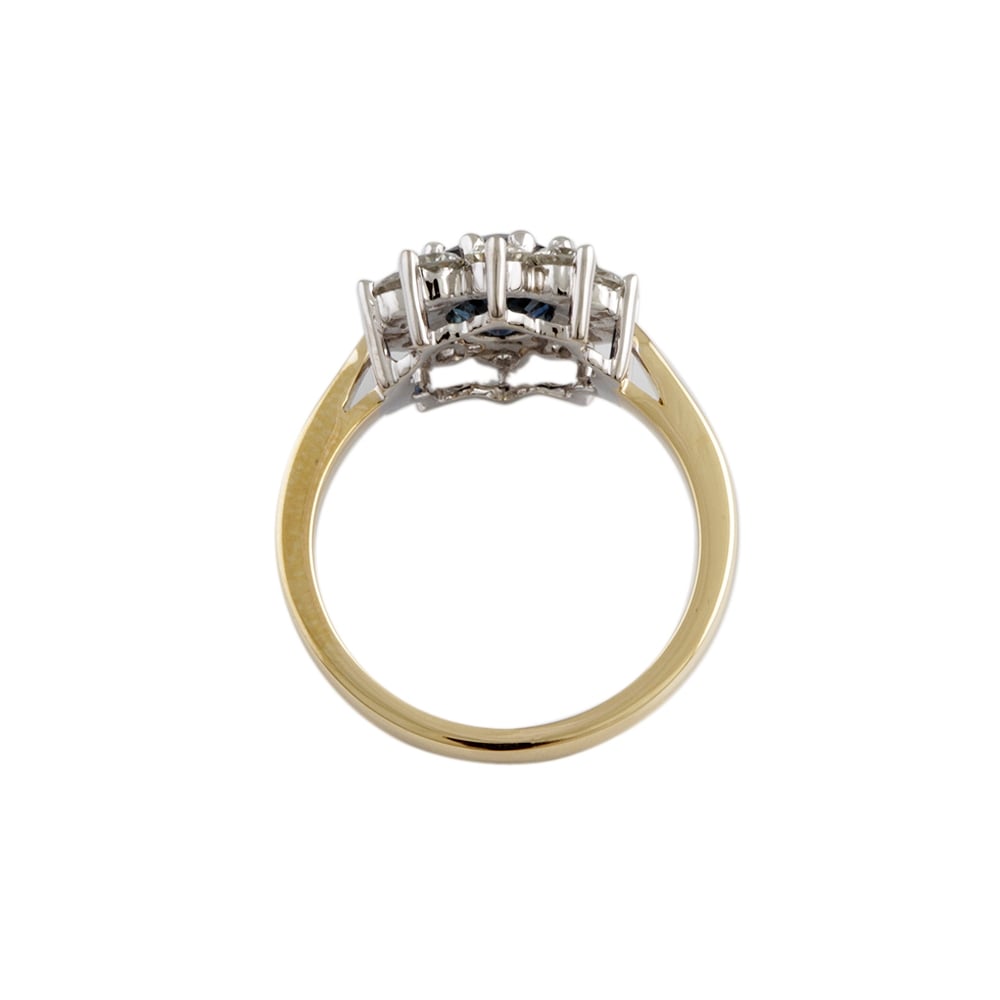9ct Yellow and White Gold Blue Sapphire 1.72ct and Diamond 1.05ct Cluster Ring