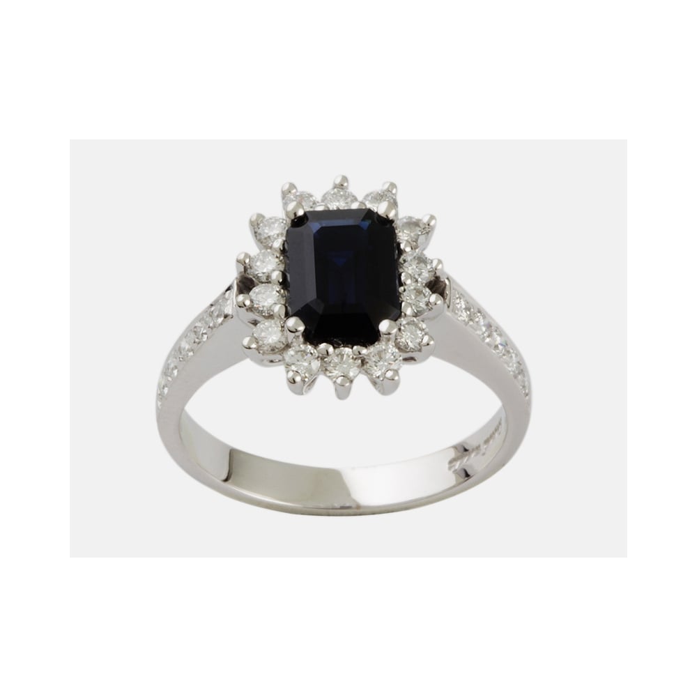 9ct White Gold Blue Sapphire 1.69ct and Diamond 0.66ct Cluster Ring