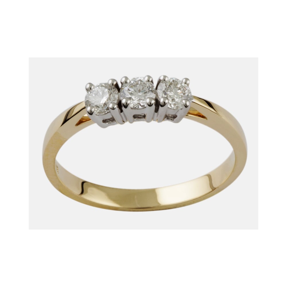 9ct Yellow and White Gold Diamond Three Stone Ring 0.60ct