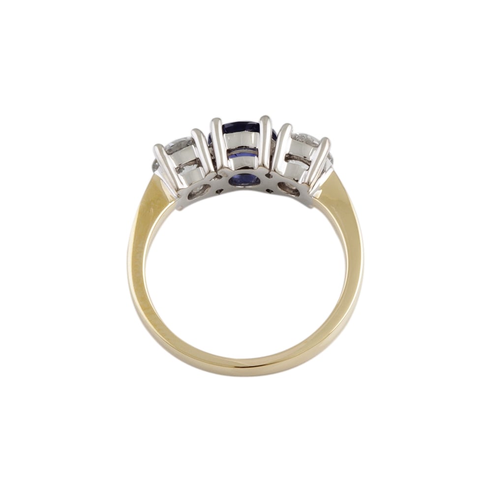 9ct Yellow and White Gold Blue Sapphire and Diamond Three Stone Ring
