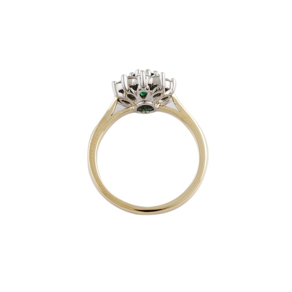 9ct Yellow and White Gold Emerald and Diamond Cluster Ring