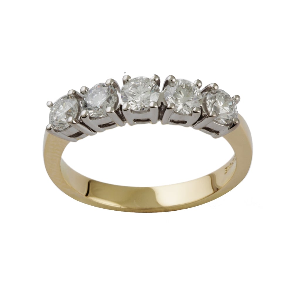 9ct Yellow and White Gold Diamond Five Stone Ring