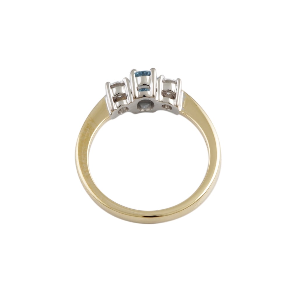 9ct Yellow and White Aquamarine and Diamond Three Stone Ring