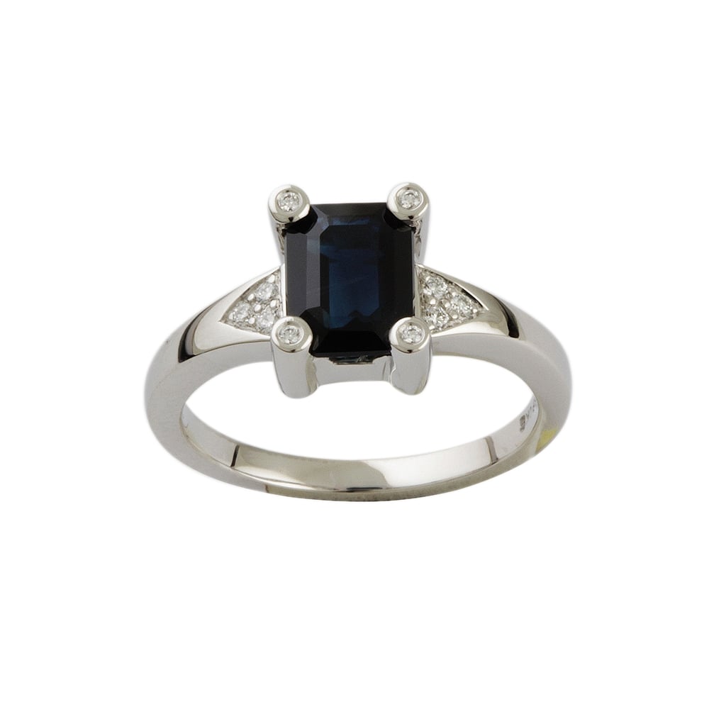 9ct White Gold Blue Sapphire and Diamond Dress Ring