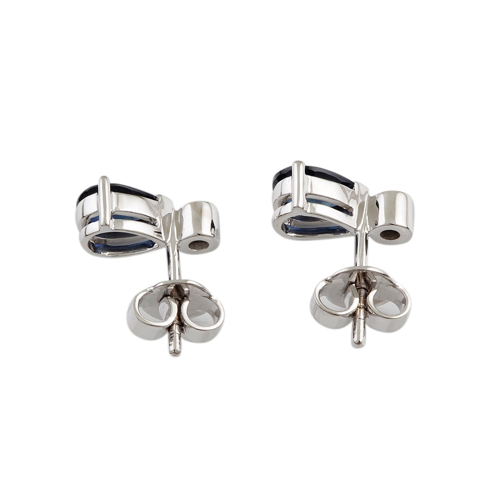 9ct White Gold  1.37ct Blue Sapphire and 0.08ct Diamond Stud Earrings