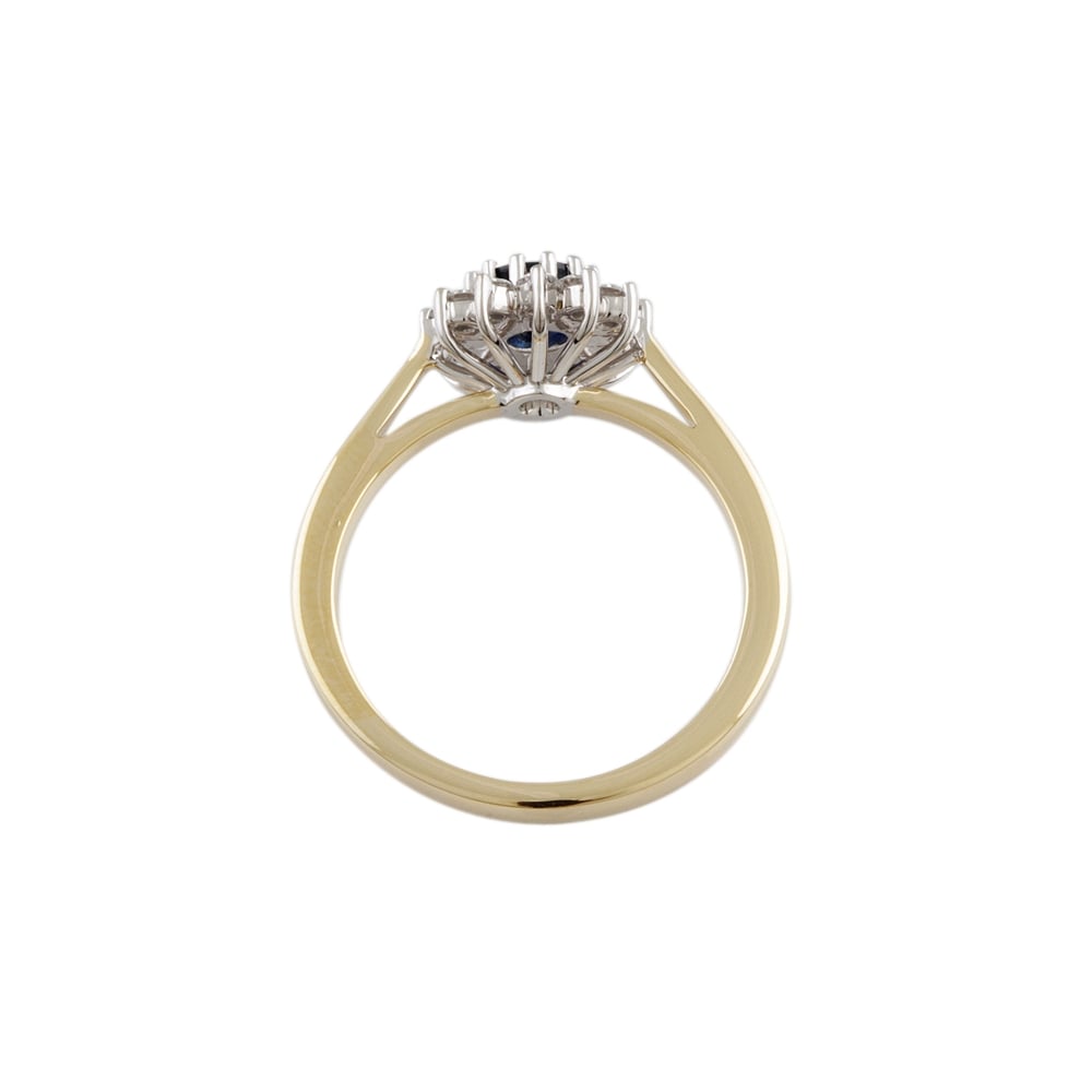 9ct Yellow and White Gold Blue Sapphire and Diamond Cluster Ring