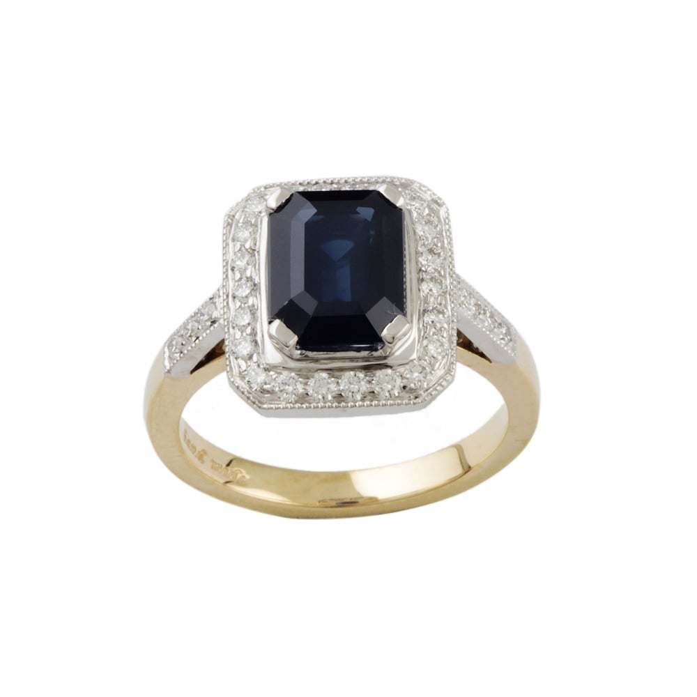 9ct Yellow and White Gold Blue Sapphire and Diamond Cluster Ring