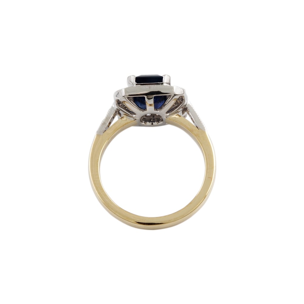 9ct Yellow and White Gold Blue Sapphire and Diamond Cluster Ring