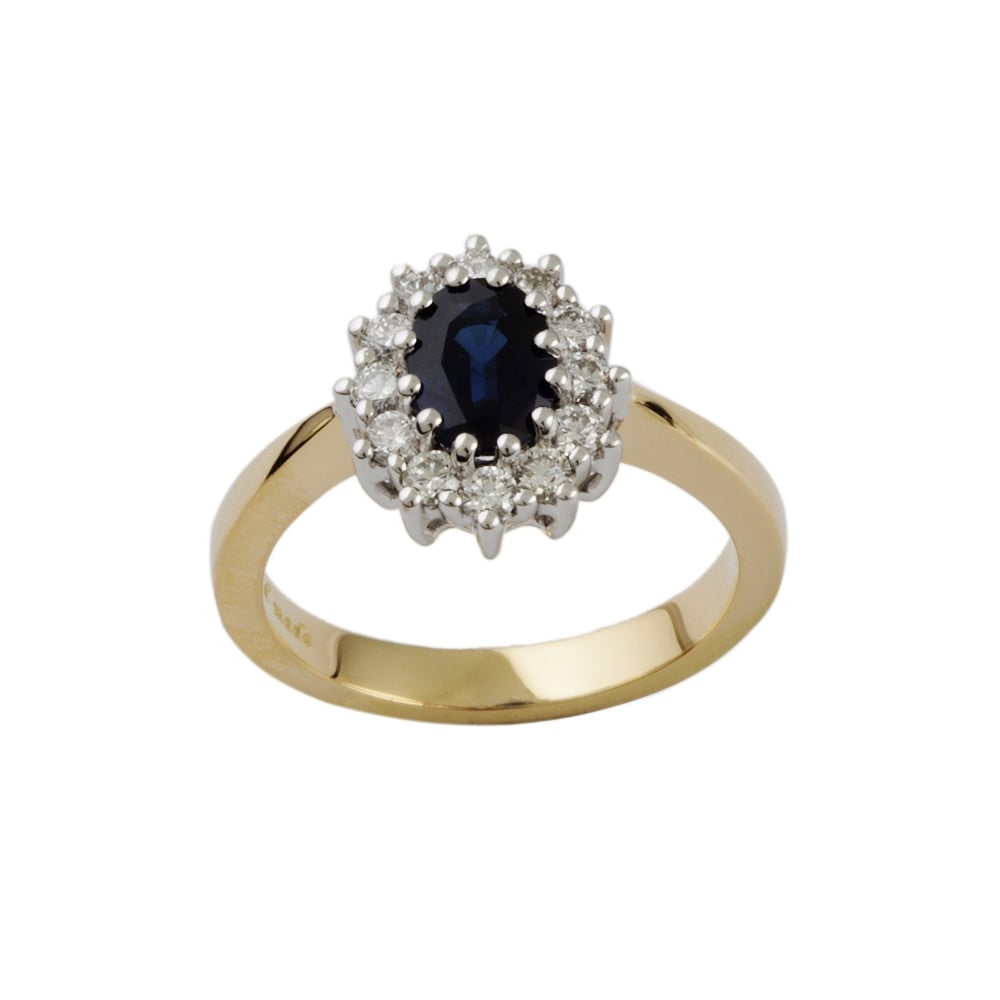9ct yellow and White Gold Blue Sapphire and Diamond Cluster Ring