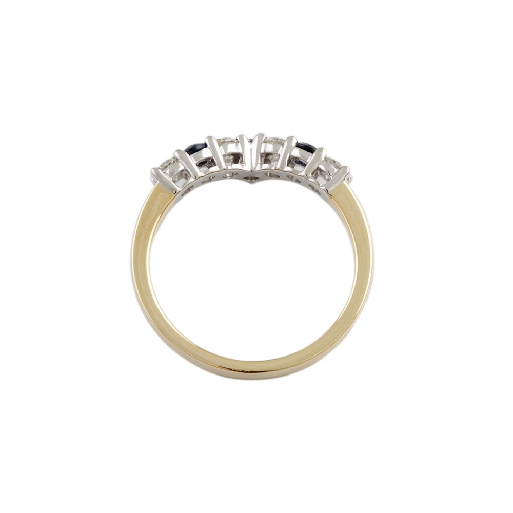 9ct Yellow and White Gold Blue Sapphire and Diamond Wishbone Ring