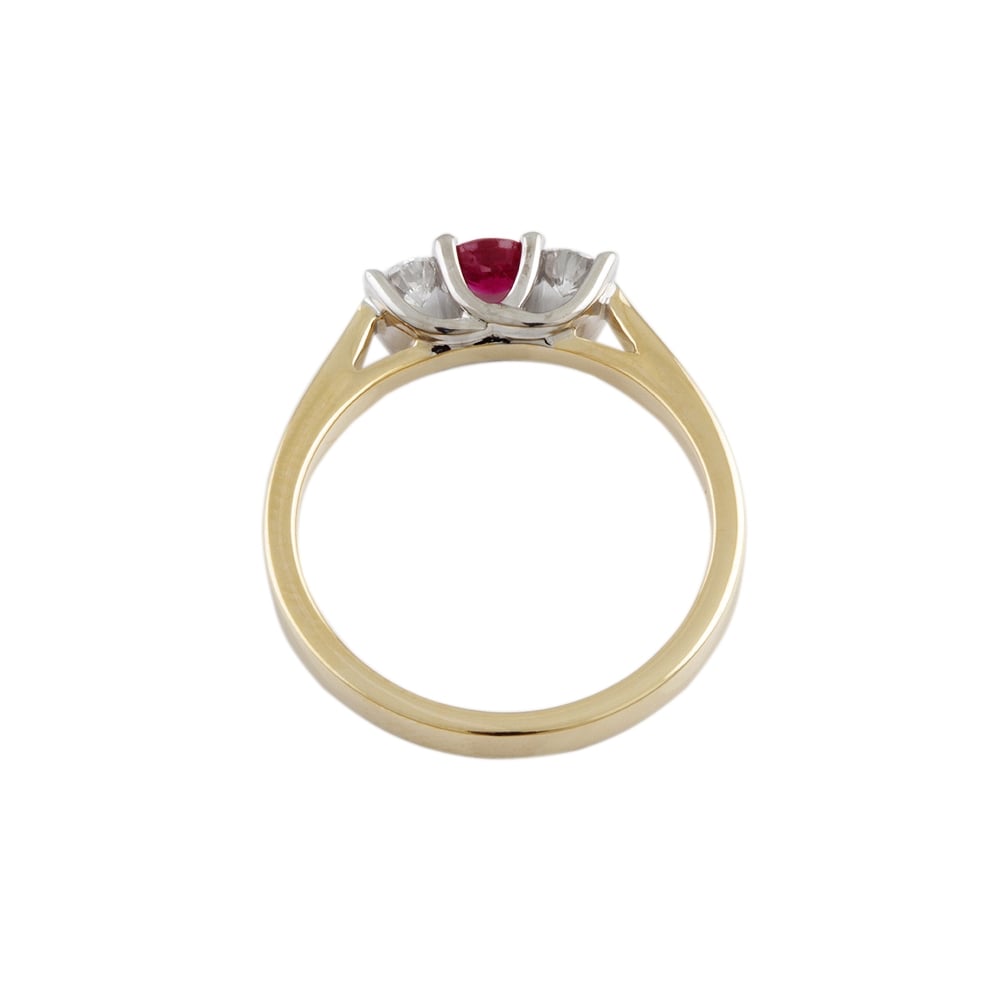 9ct Yellow and White Gold Ruby and Diamond Three Stone Ring