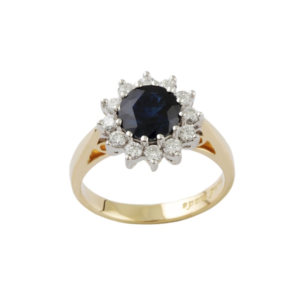 9ct Yellow and White Gold Blue Sapphire and Diamond Cluster Ring