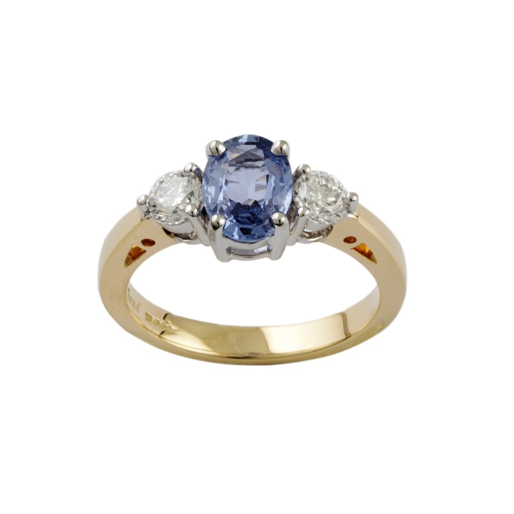 9ct Yellow and White Gold Aquamarine and Diamond Three Stone Ring