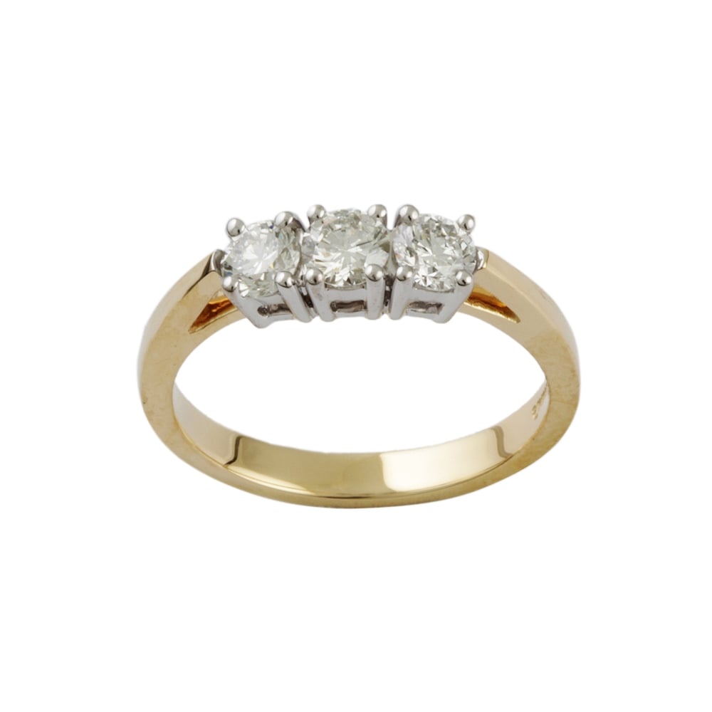 9ct Yellow and White Gold Diamond Three Stone Ring 0.75ct